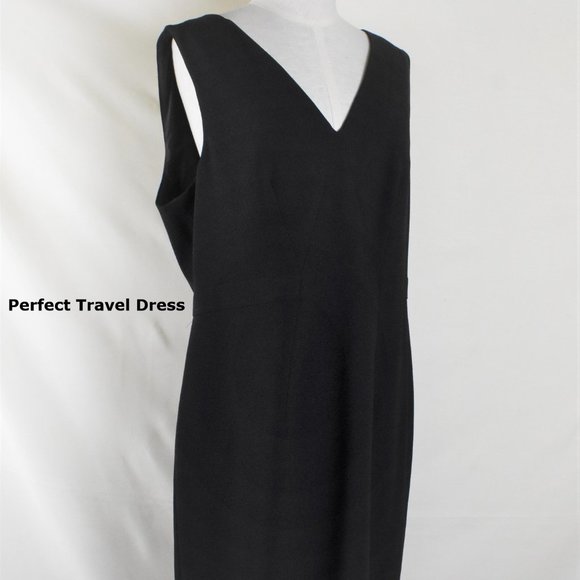 ADRIANNA PAPELL Dress 16 Black Lined Sleeveless Back Zipper V Cut Neck Line - Picture 1 of 6